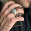 Persischer Neyshabur-Türkis Silberring für Herren, Modell Eye