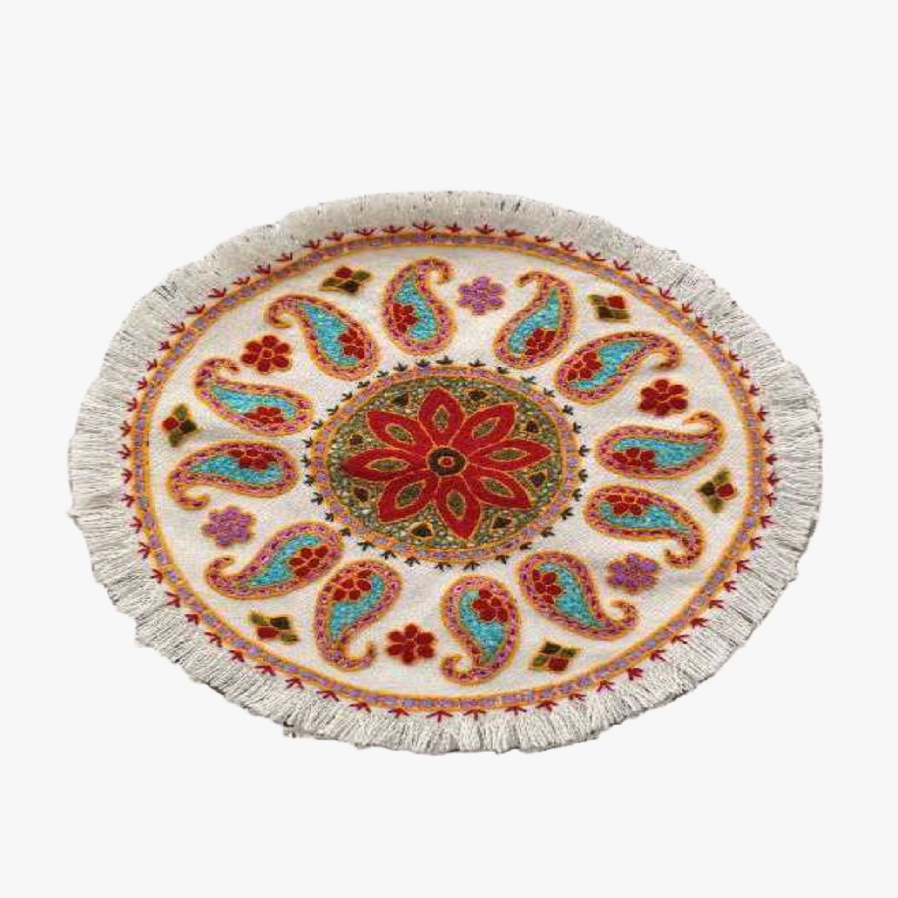 Persische Pateh Tischdecke in Kerman Handgefertigtes Traditionelles Paisley Rund