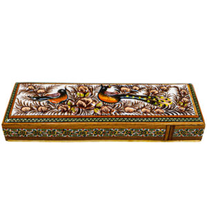 Persische Holz-Bleistiftbox Handgefertigt Khatamkari mit Vogel- & Blumen-Design
