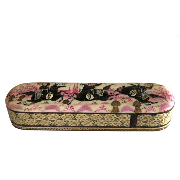 Persische Holz-Bleistiftbox Handgefertigt Khatamkari mit Pferde-Design