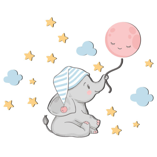 Abnehmbare Kinderzimmer-Wandsticker aus Holz mit Elefanten-Design