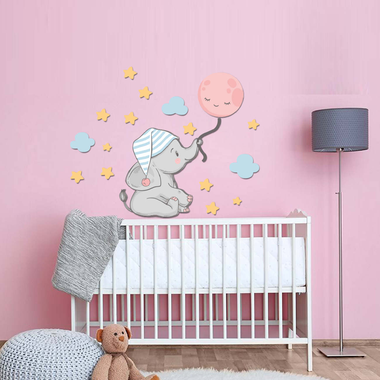 Abnehmbare Kinderzimmer-Wandsticker aus Holz mit Elefanten-Design