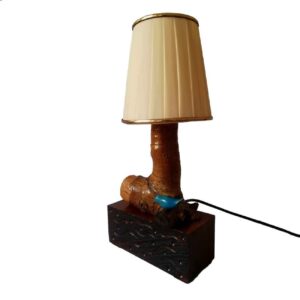 Rustikale Holz-Tischlampe Natürlich Handgefertigt mit Vogel-Design