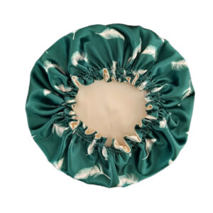Seiden-Satin Schlafmütze Luxus Nachtmütze für Damen mit Feder-Motiven