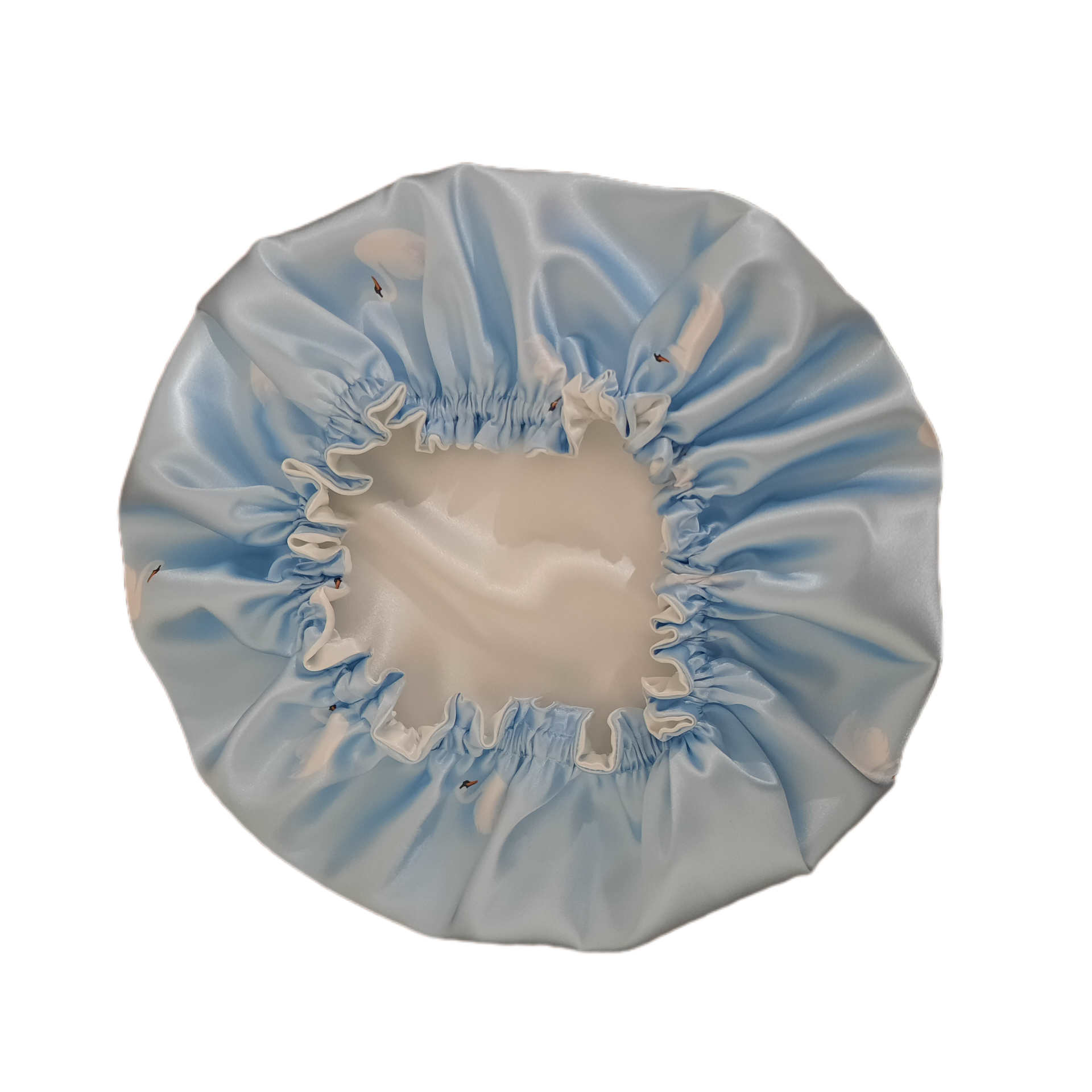 Seiden-Satin Schlafmütze Luxus Nachtmütze für Damen mit Schwan-Motiven