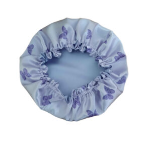 Seiden-Satin Schlafmütze Luxus Nachtmütze für Damen mit Schmetterling Blau