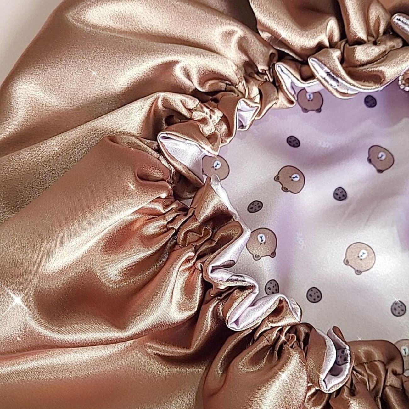 Seiden-Satin Schlafmütze für Haarschutz mit Teddy-Bär-Motiven