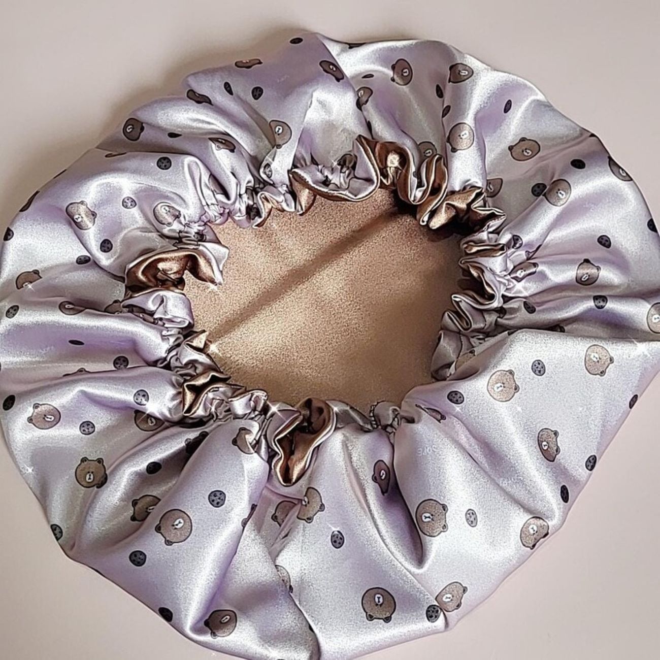 Seiden-Satin Schlafmütze für Haarschutz mit Teddy-Bär-Motiven