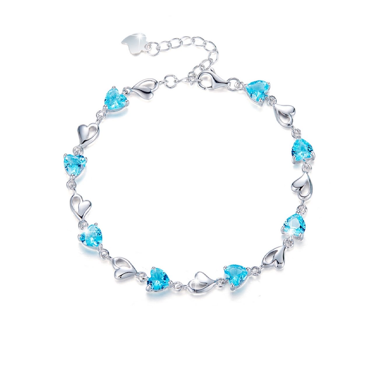 Silberarmband mit kleinem blauen Herzdesign für Frauen