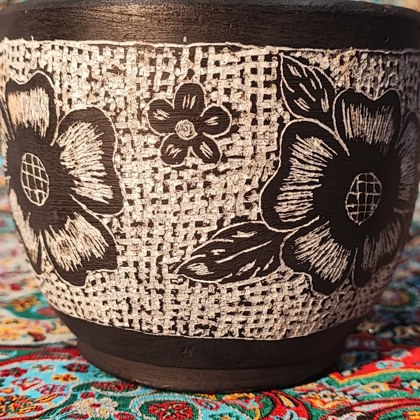 Steinmörser & Stößel Set elegant handgefertigt mit Blumenmuster