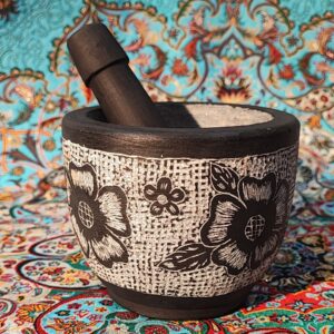 Steinmörser & Stößel Set elegant handgefertigt mit Blumenmuster