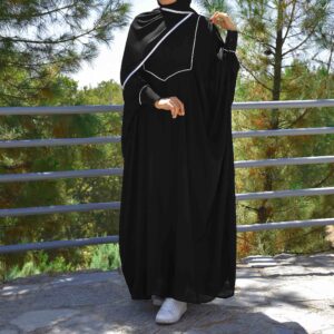 Stilvolle Locker geschnittene Abaya für Muslimische Frauen mit Schwarzem Kreppgewebe