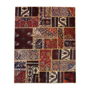 Vintage persischer handgeknüpfter Patchwork-Teppich geometrisch rot