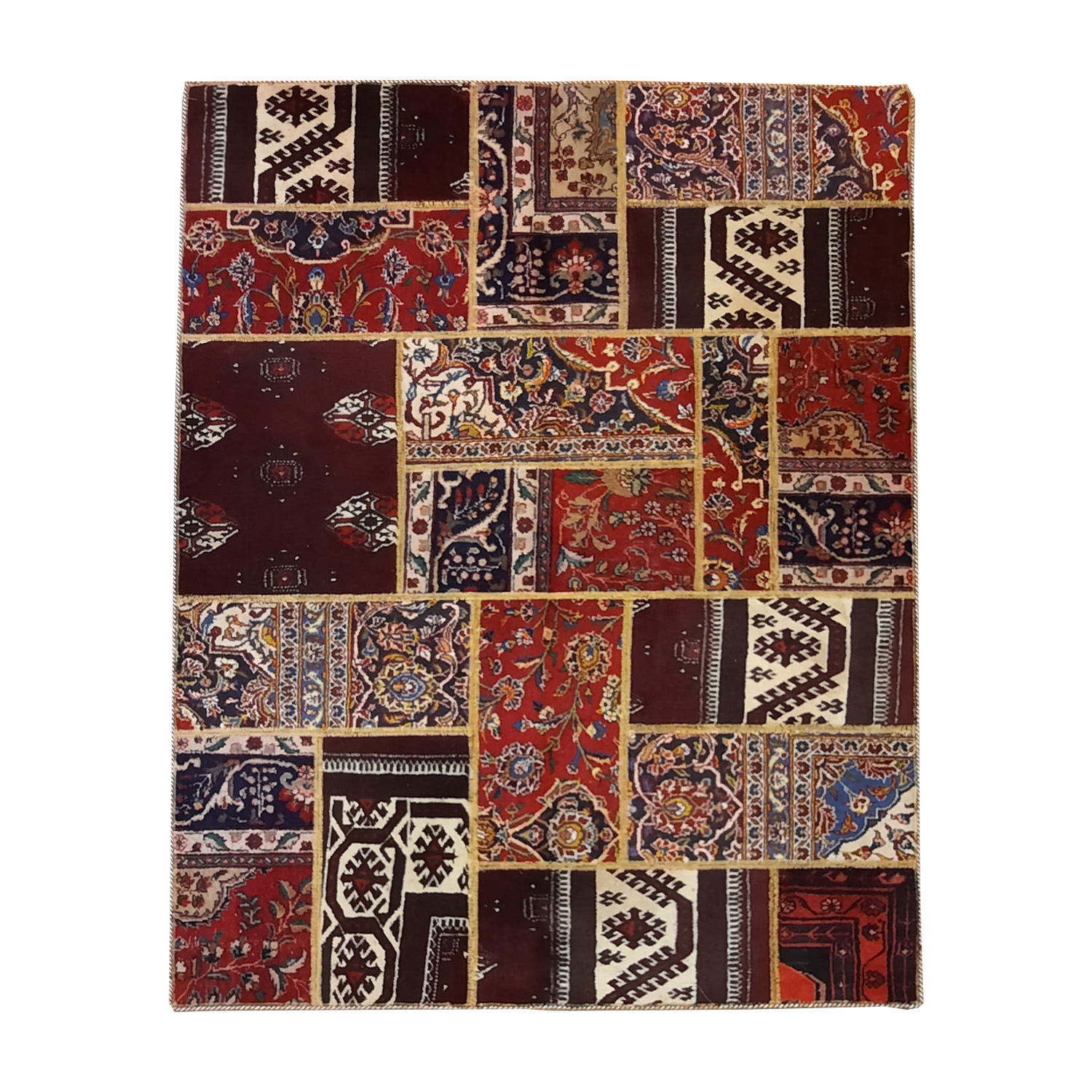 Vintage persischer handgeknüpfter Patchwork-Teppich geometrisch rot