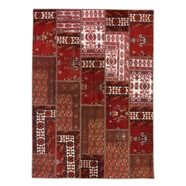 Vintage persischer handgeknüpfter Patchwork-Teppich geometrisch traditionell rot
