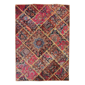 Vintage persischer handgeknüpfter Patchwork-Teppich magenta