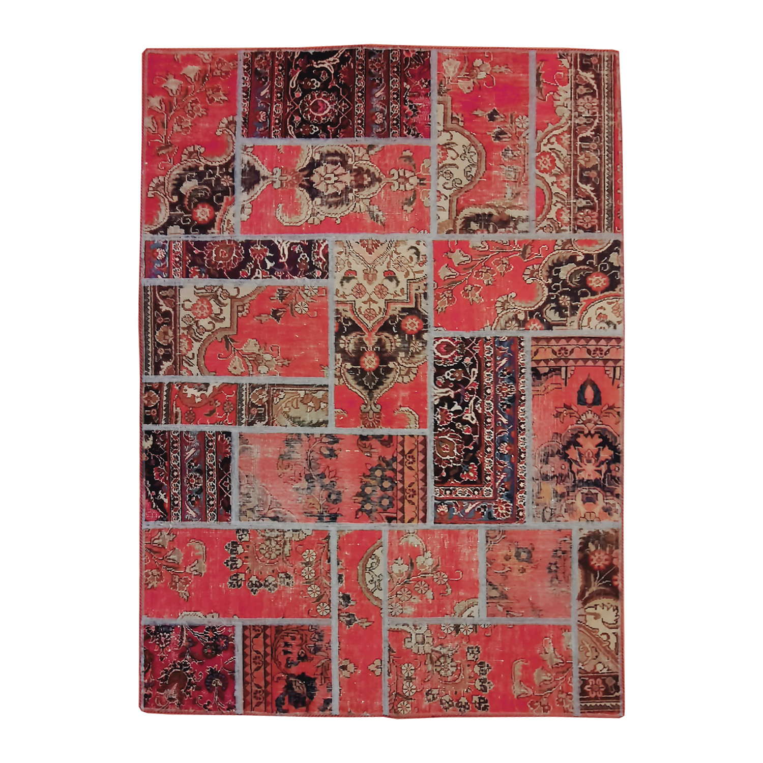 Vintage persischer handgeknüpfter Patchwork-Teppich magenta