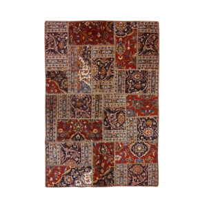 Vintage persischer handgeknüpfter Patchwork-Teppich kastanienbraun