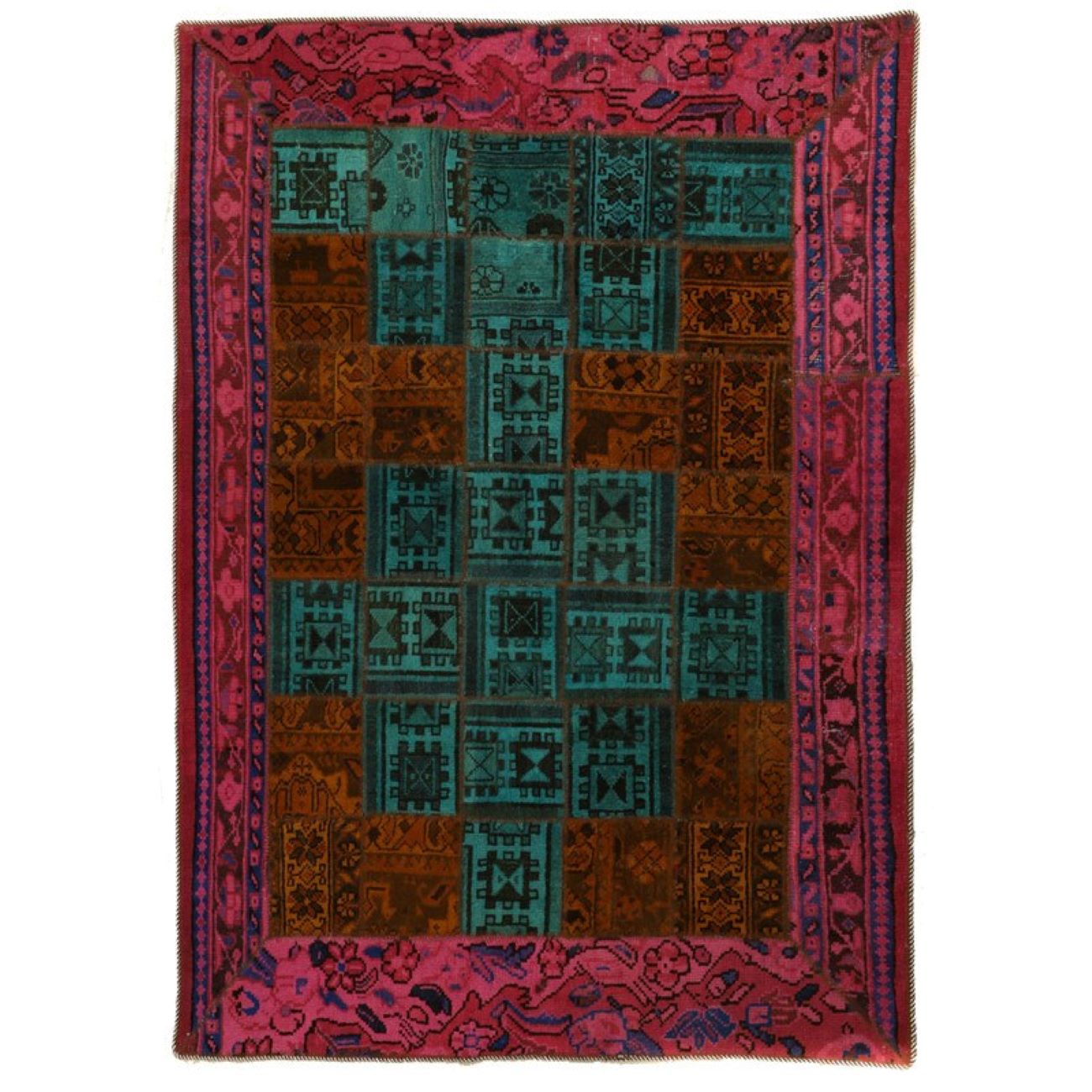 Antiker persischer, handgeknüpfter Patchwork-Teppich in Rosa
