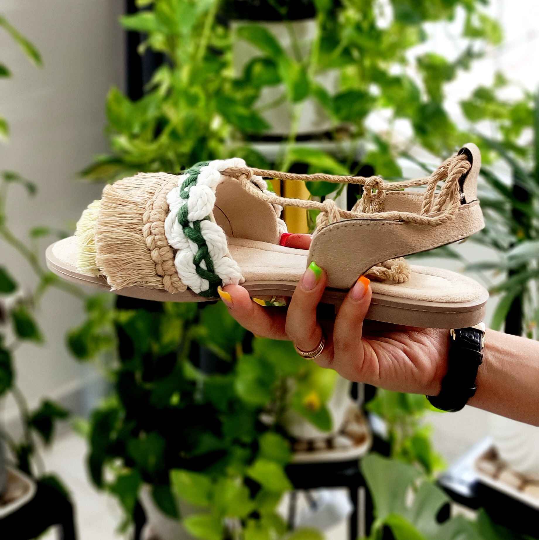 Macrame Slingback Sandalen für Damen Handgemacht Modell Art