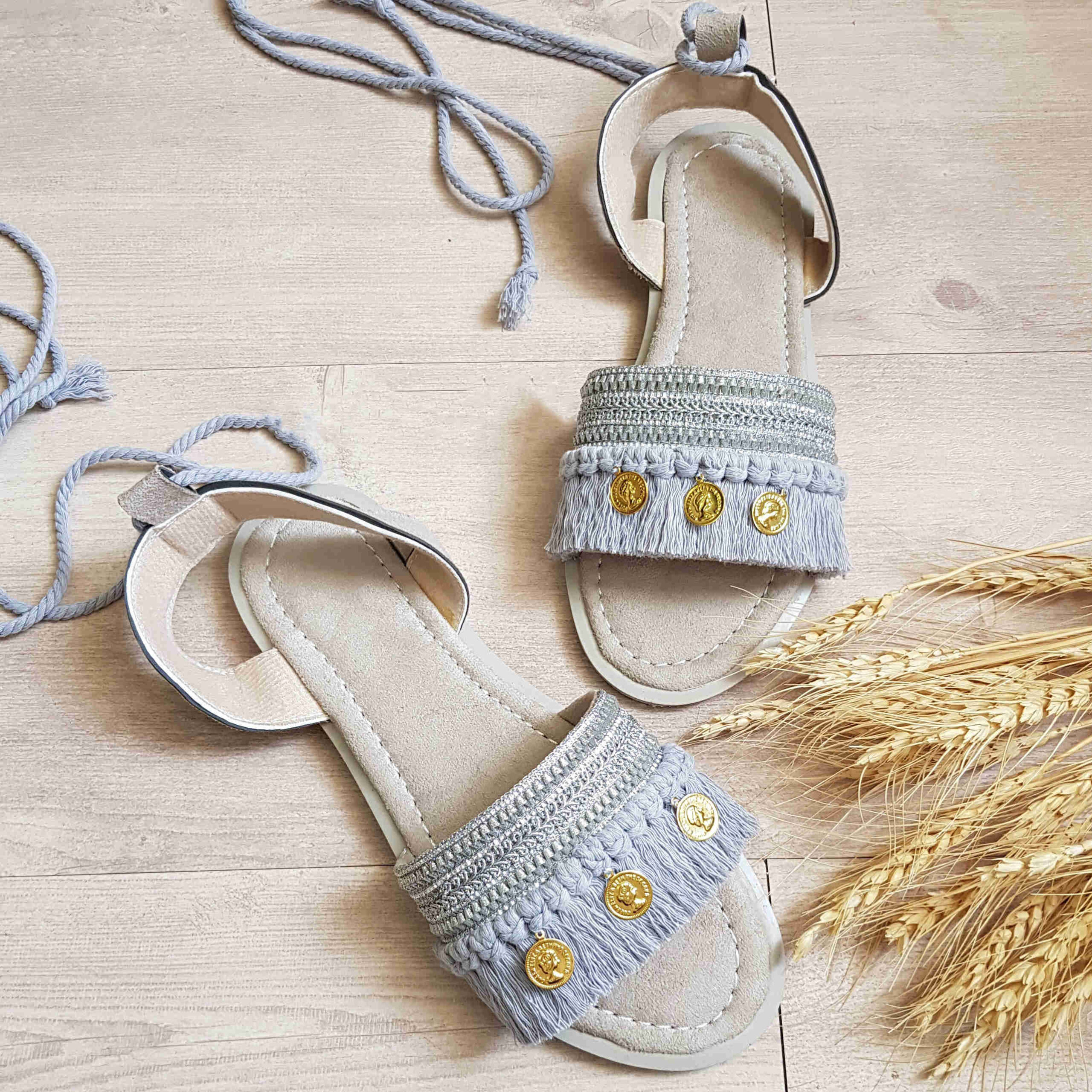 Macrame Slingback Sandalen für Damen Handgemacht Modell Coin