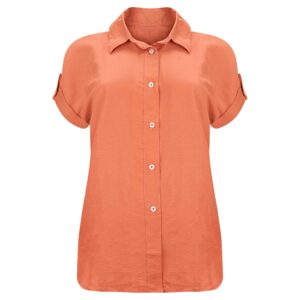 Damen Kurzarm Baumwollhemd Regular Fit in Orange