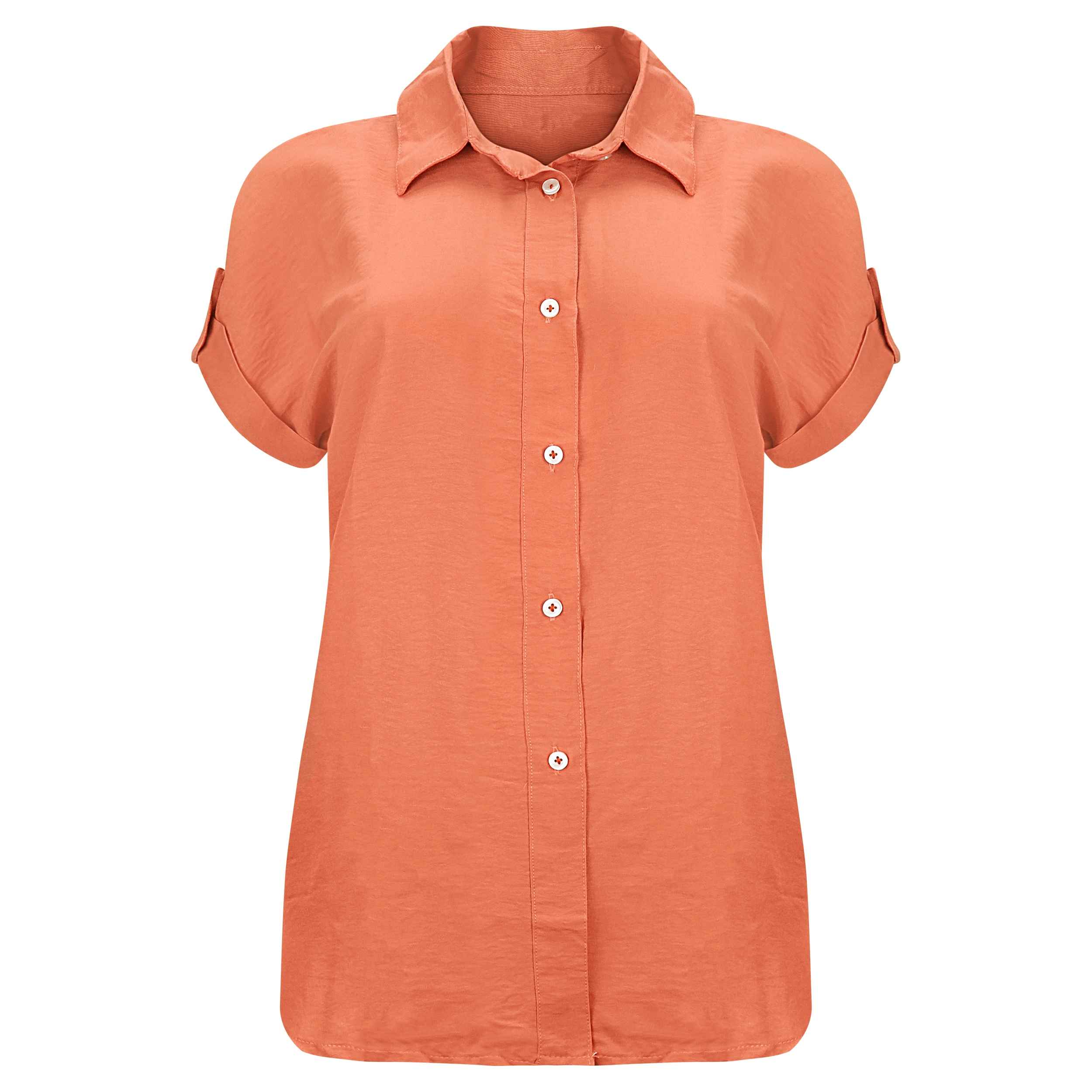 Damen Kurzarm Baumwollhemd Regular Fit in Orange