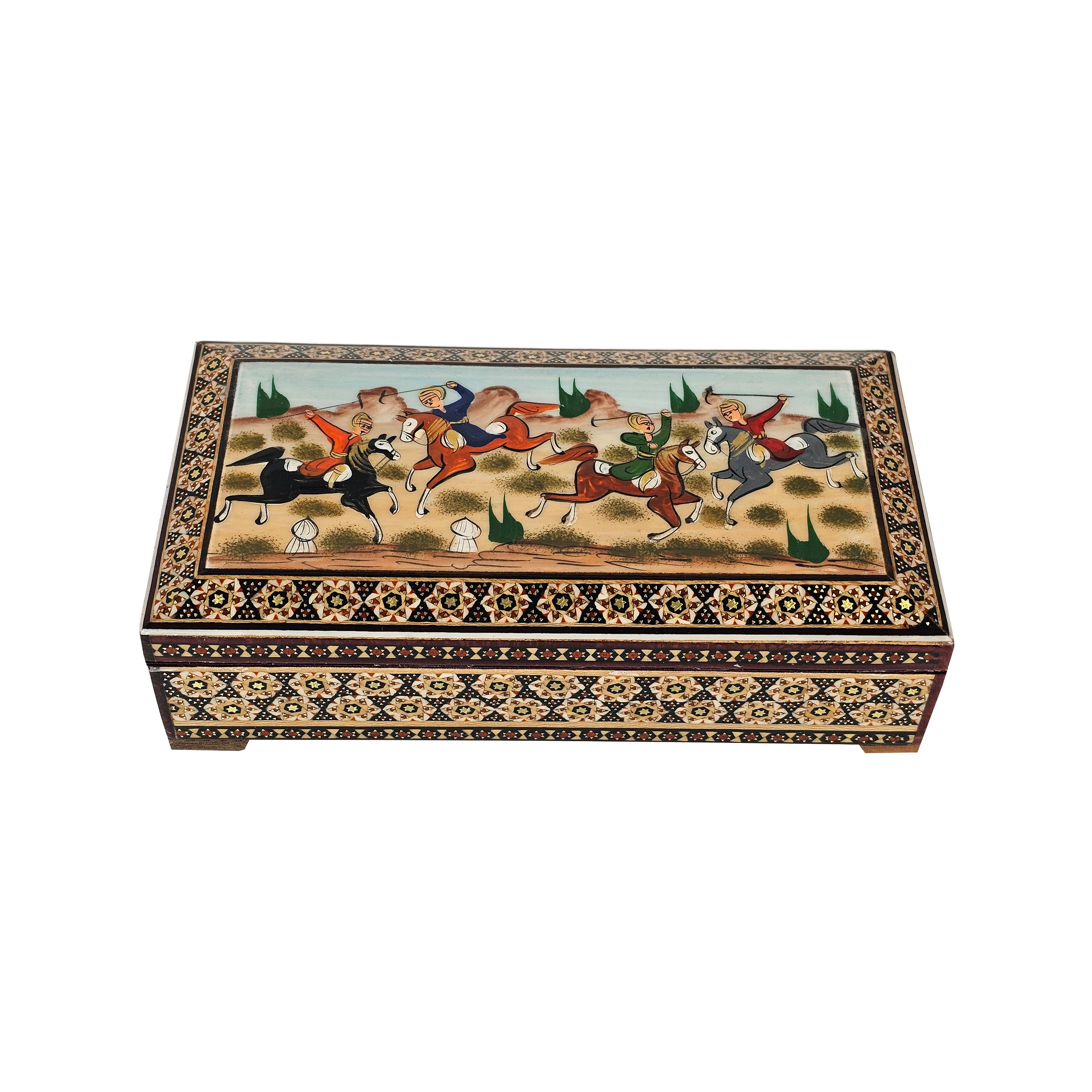Holz-Visitenkartenbox handgefertigt in persischer Khatamkari-Kunst im Chogan-Design
