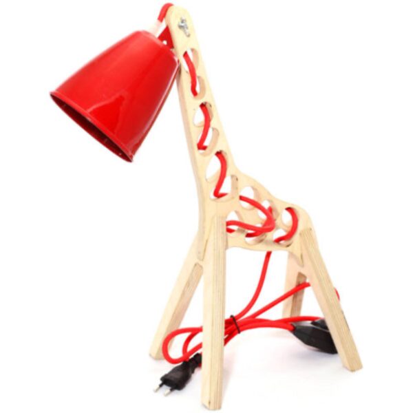 Holz-Schreibtischlampe im Novitätendesign, handgefertigt und verstellbar, kleine Giraffenfigur