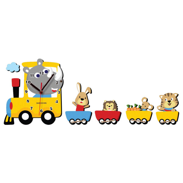 Holzwanduhr für das Kinderzimmer mit Tierzug-Design