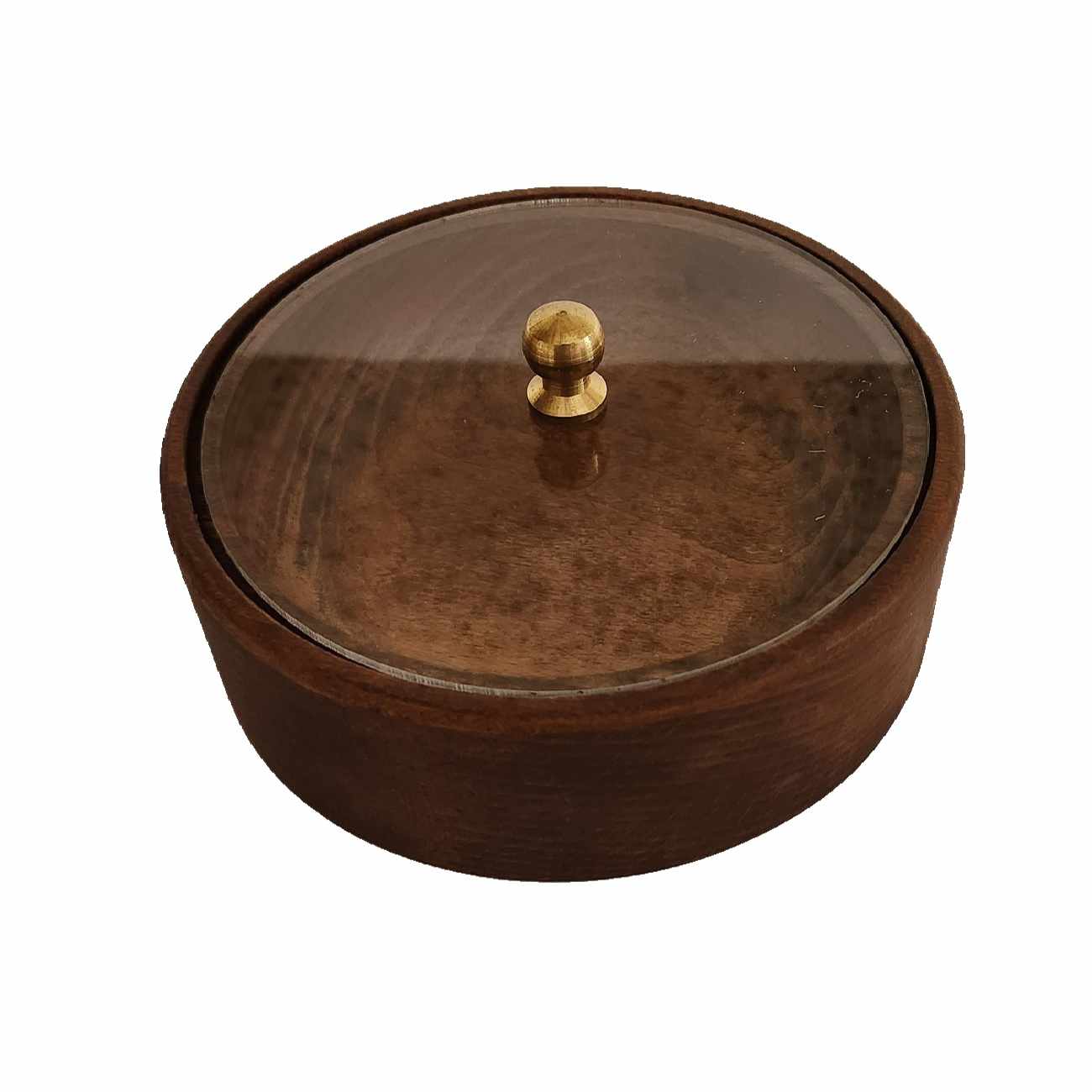 Handgefertigte Holz-Zuckerschale mit Glasdeckel