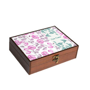Holz-Teebox-Organizer mit Fächern und Blumen-Design