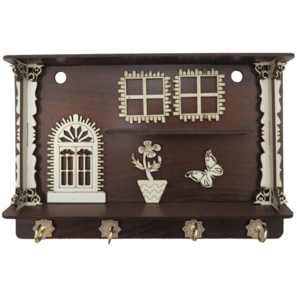 Wandschlüsselhalter aus Holz mit vier Haken, Modell Cottage