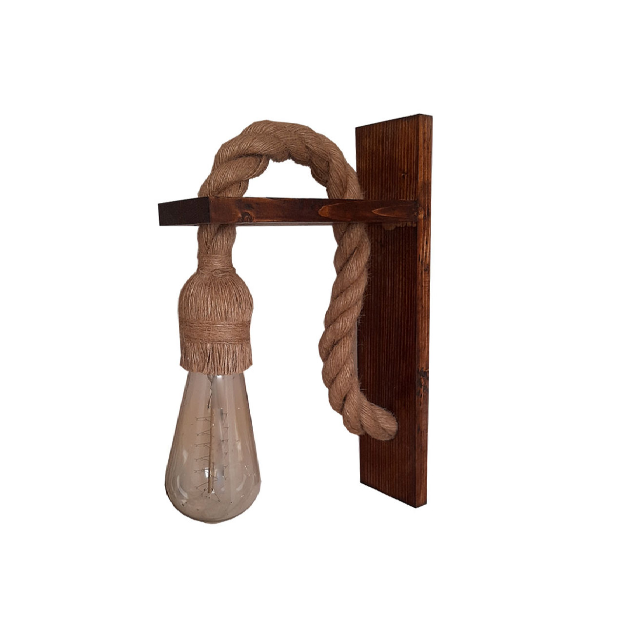 Holz Wandleuchte Modern und Minimalistisch mit Vintage Hanfseil