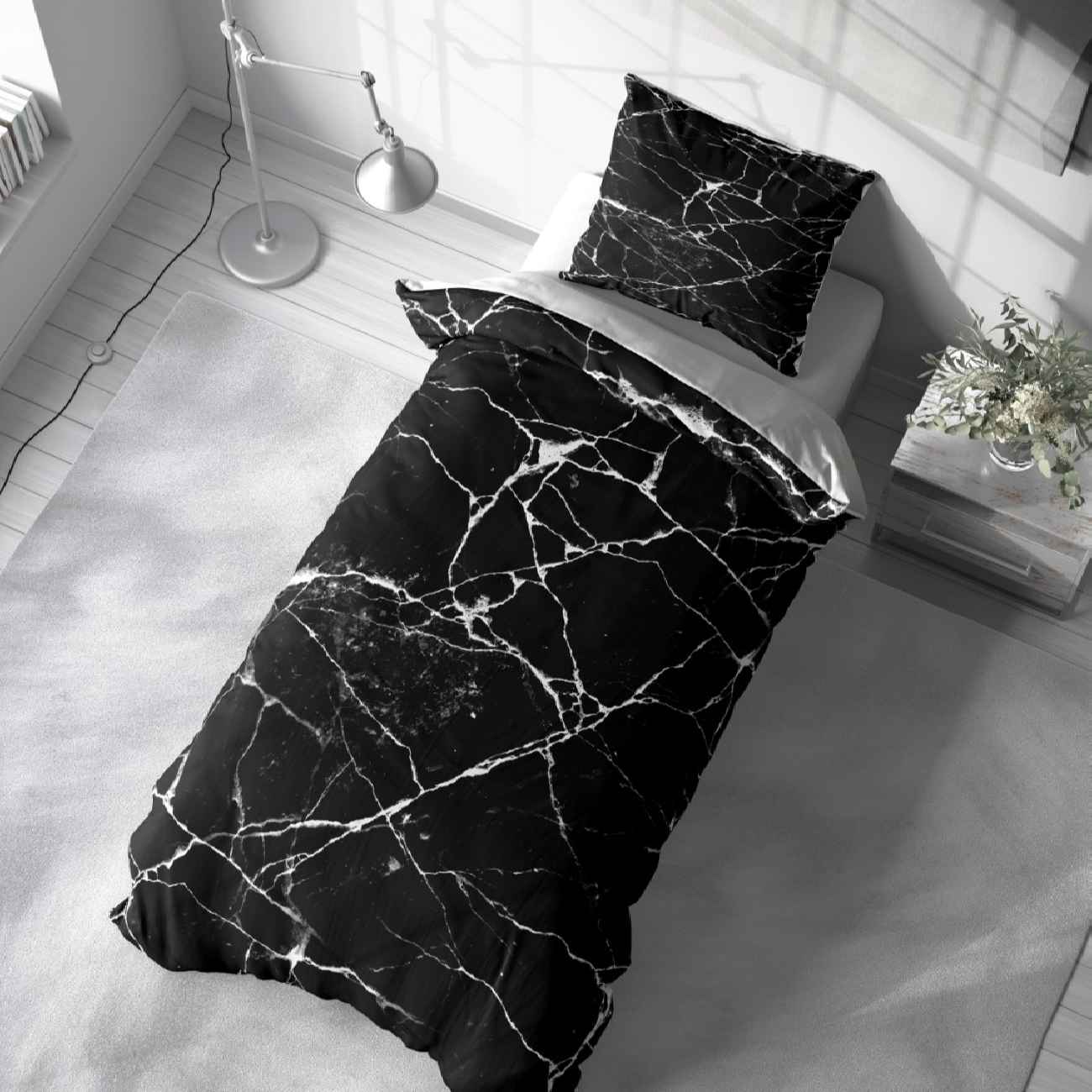 4-teiliges Bettlaken-Set aus Polycotton in Schwarz