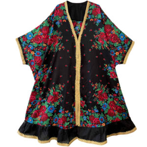 Abaya für Frauen mit Luftigen Ärmeln & Floralem Design in Schwarz