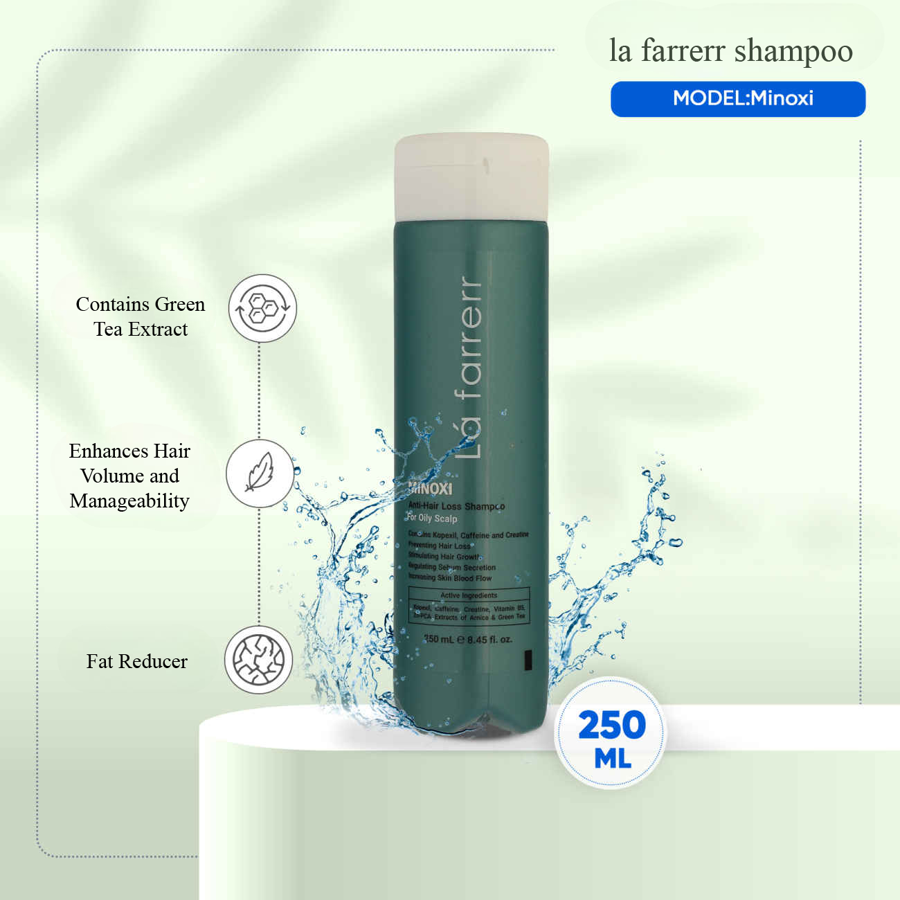 Lá Farrerr Anti-Haarausfall & Wachstumsstimulierendes Shampoo für fettiges Haar mit Koffein, Kreatin & Copixyl 250ml (MINOXI Modell)