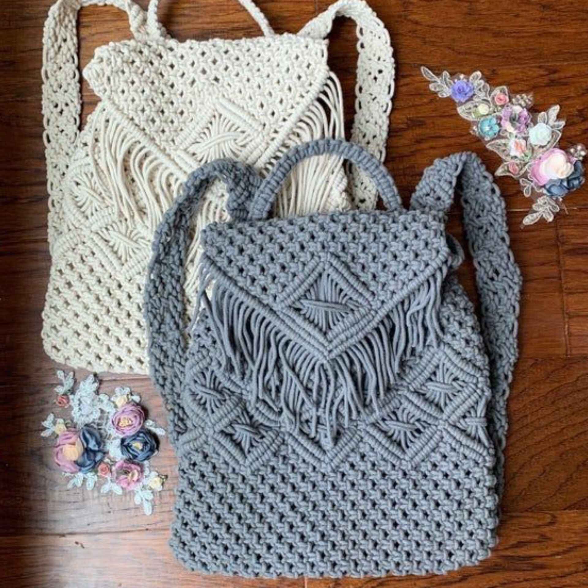 Boho Macramé Rucksack – Handgefertigt für Frauen Modell Tassel