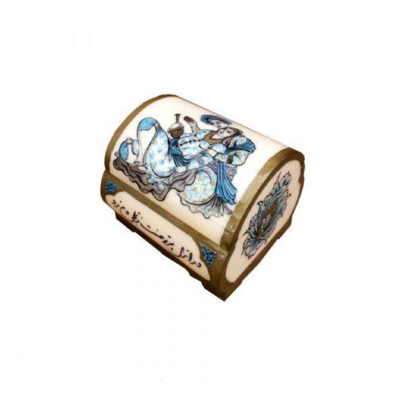 Handgefertigte Knochen-Schmuckbox mit persisch inspiriertem Leyli & Majnoon-Design