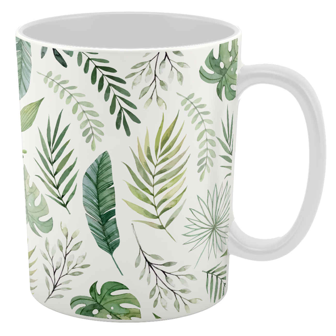 Keramik-Kaffeetasse mit Blättermotiv in Weiß