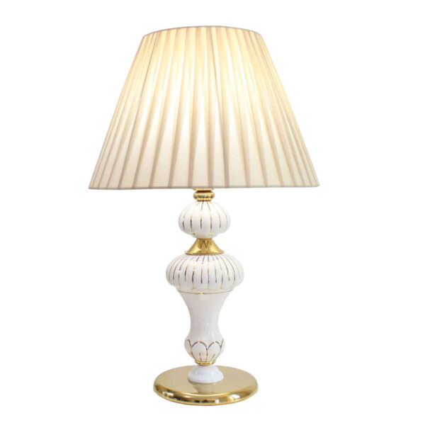 Keramik-Vase Tischlampe Handgefertigt mit Stoff-Lampenschirm