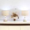 Keramik-Vase Tischlampe mit Trommel-Lampenschirm in Creme