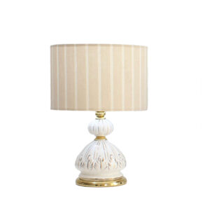 Keramik-Vase Tischlampe mit Trommel-Lampenschirm in Creme
