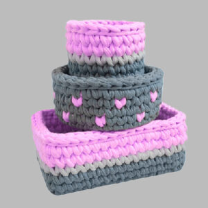Häkel-Aufbewahrungskorb Garn mit kleinem Herzdesign Set aus 3