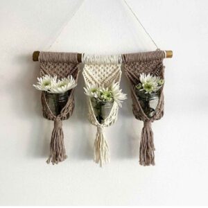 Dekorativer Makramee-Wandbehang Wandteppich Kunst mit Vase