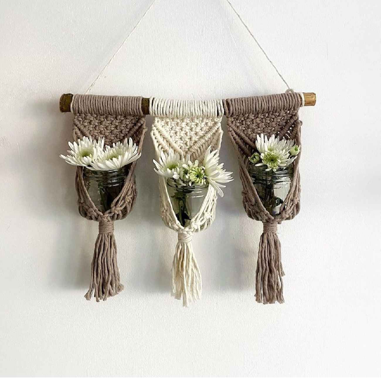 Dekorativer Makramee-Wandbehang Wandteppich Kunst mit Vase
