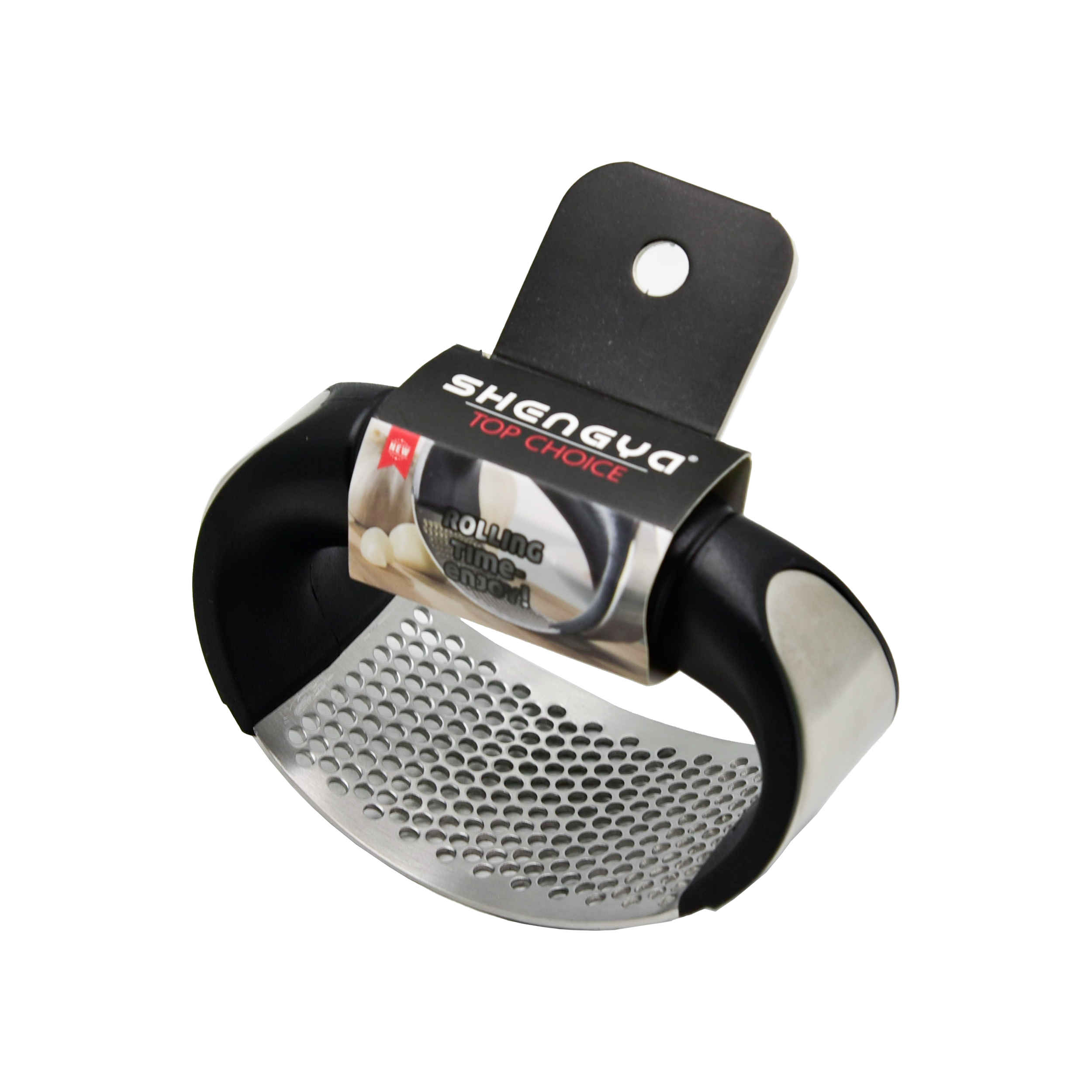 Edelstahl-Knoblauchpresse für die Küche (Silber Schwarz)