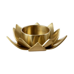 Glänzender persischer Kerzenständer aus Stahl mit Lotus-Design in Gold