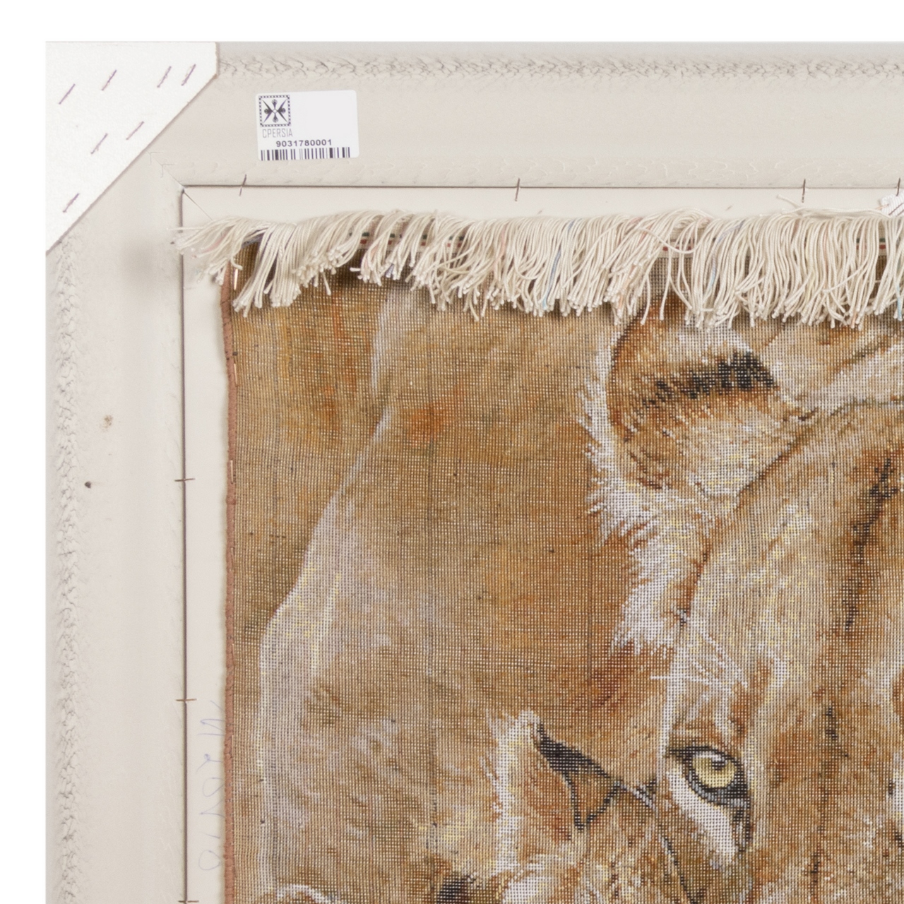 Handgeknüpfter persischer Bildteppich aus Tabriz, der eine Löwenfamilie beim Trinken darstellt