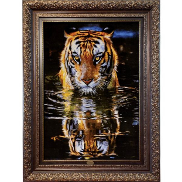 Handgeknüpfter persischer Bildteppich aus Tabriz, der einen Tiger darstellt